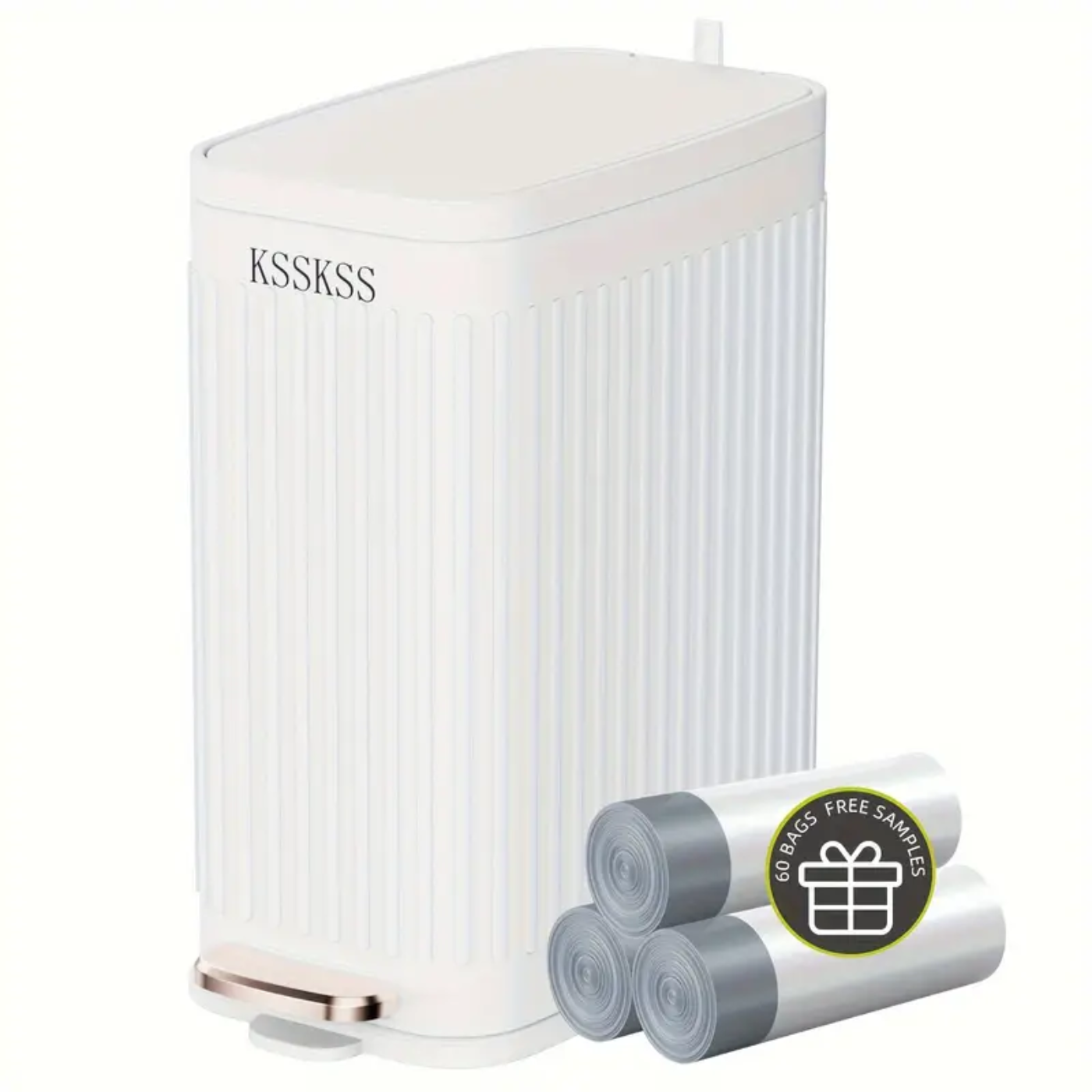 6L Stainless Steel Bathroom Trash Can with Pedal & 60 Bags - Zornits