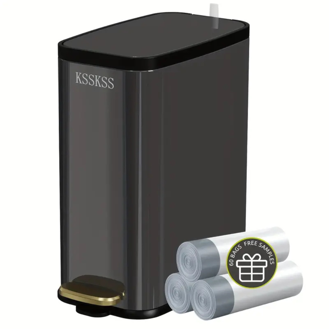 6L Stainless Steel Bathroom Trash Can with Pedal & 60 Bags - Zornits