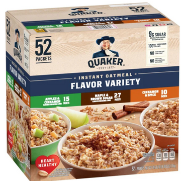 Quaker Instant Oatmeal, Variety Pack, 1.51 oz, 52-count