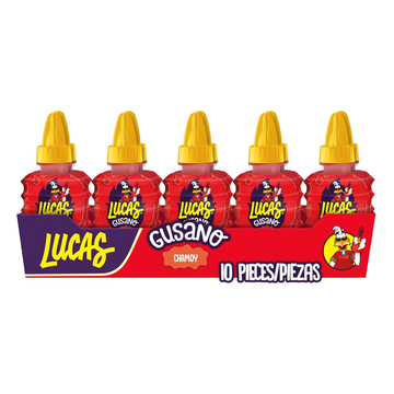 Lucas Gusano Fruity Chamoy Flavored Liquid Spicy Candy, 1.26oz - 10 Pieces Pack for Treats, Fruit, Snack, Parties, Piñatas