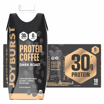 Joyburst 30g Protein Coffee Shakes, Dark Roast, 11 fl oz, 18-pack