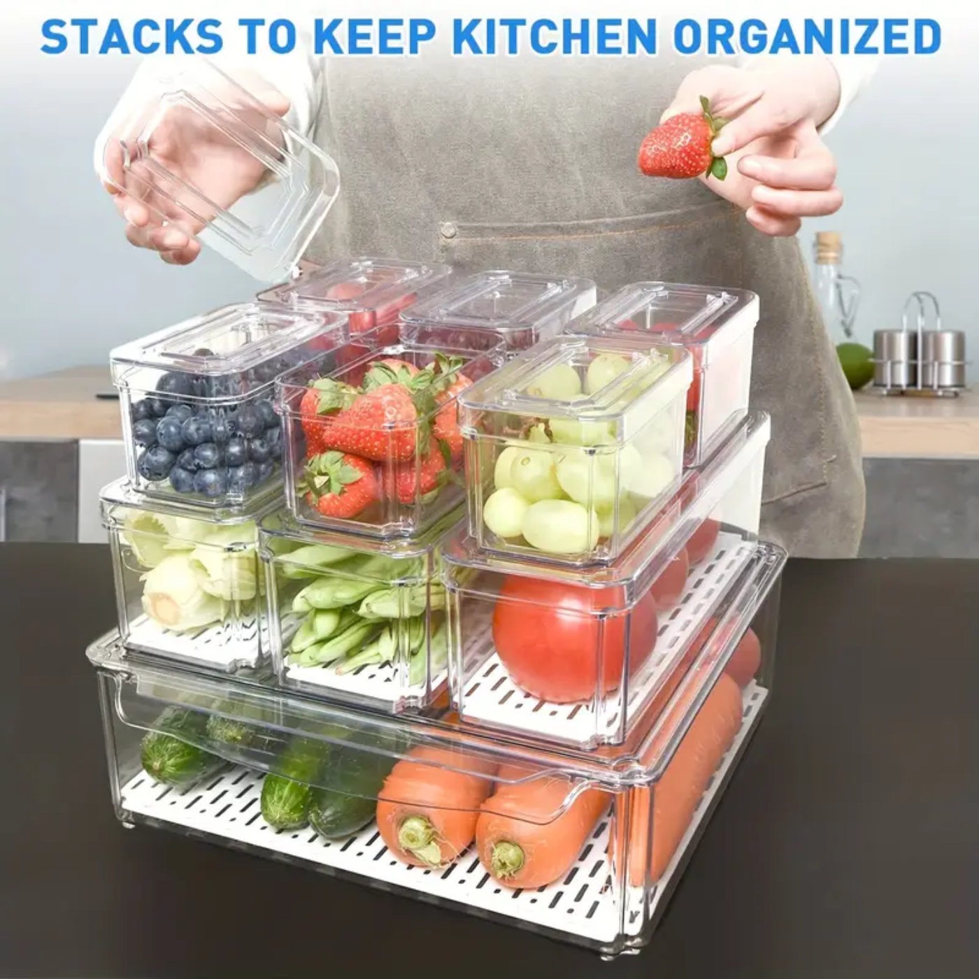10-Pack Stackable Fridge Organizer Bins - Zornits