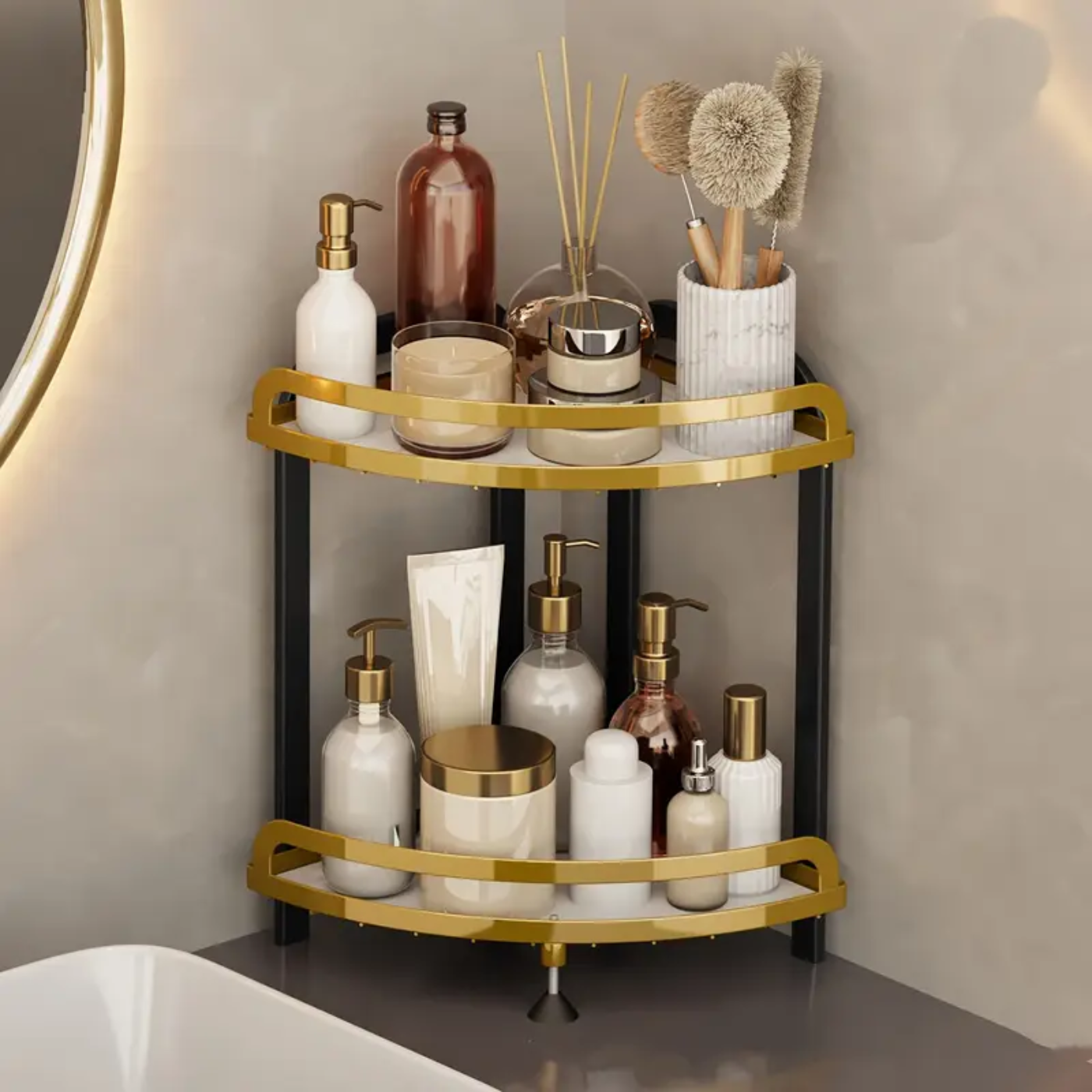 2-Tier Corner Bathroom Organizer Shelf - Zornits