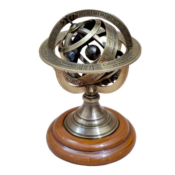 Vintage Brass Armillary Sphere on Wooden Base