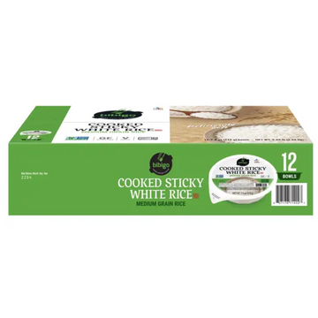 Bibigo, Cooked Sticky White Rice Bowls, Medium Grain, 7.4 oz, 12-Count
