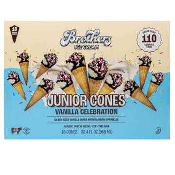 Brother's Ice Cream Junior Cones, 1.8 fl oz, 18-count