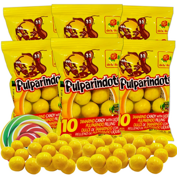 Sweetzo Pulparindo Mexican Candy Sweet and Salty Tamarind Pulp Individual Single Serving On the Go Bags, Hard Shell Soft Candies Filled Center (Pack of 6)