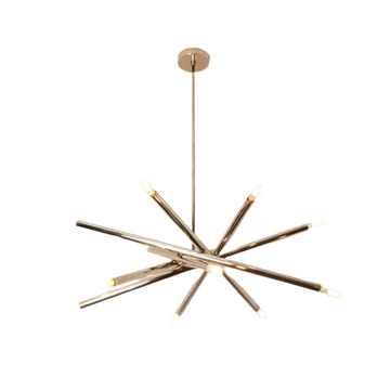 12-Light Stilnovo Chandelier – Handmade Raw Brass Ceiling Lamp