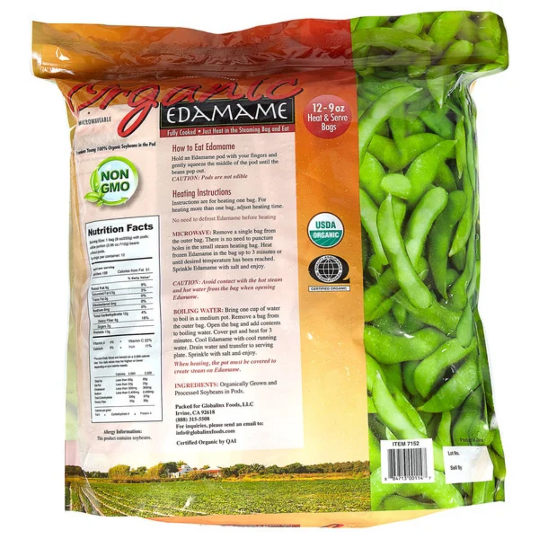Globalinx Foods Organic Edamame, 9 oz, 12-count