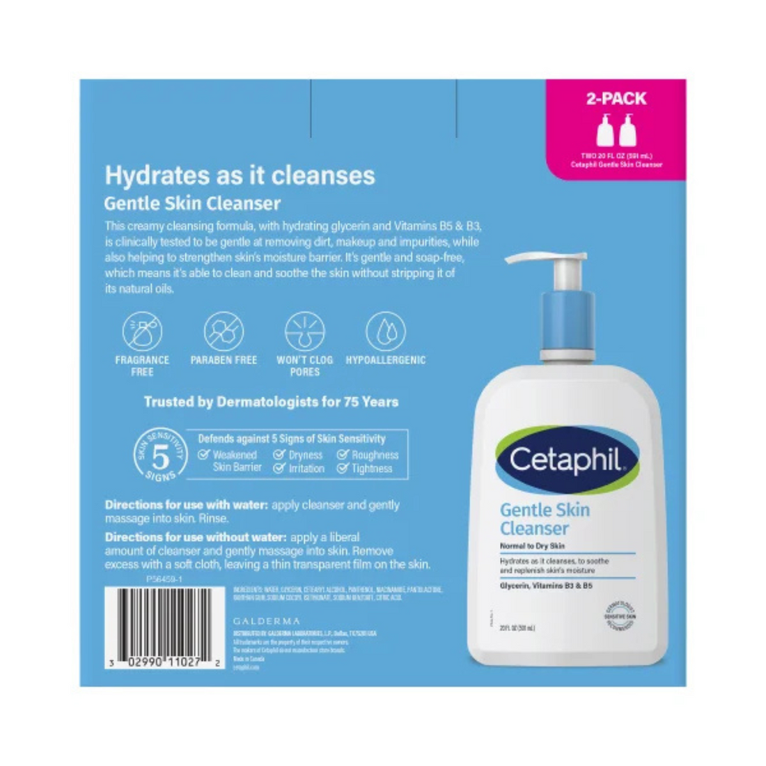 Cetaphil Gentle Skin Cleanser, Dry to Normal Sensitive Skin, 20 fl oz, 2-count