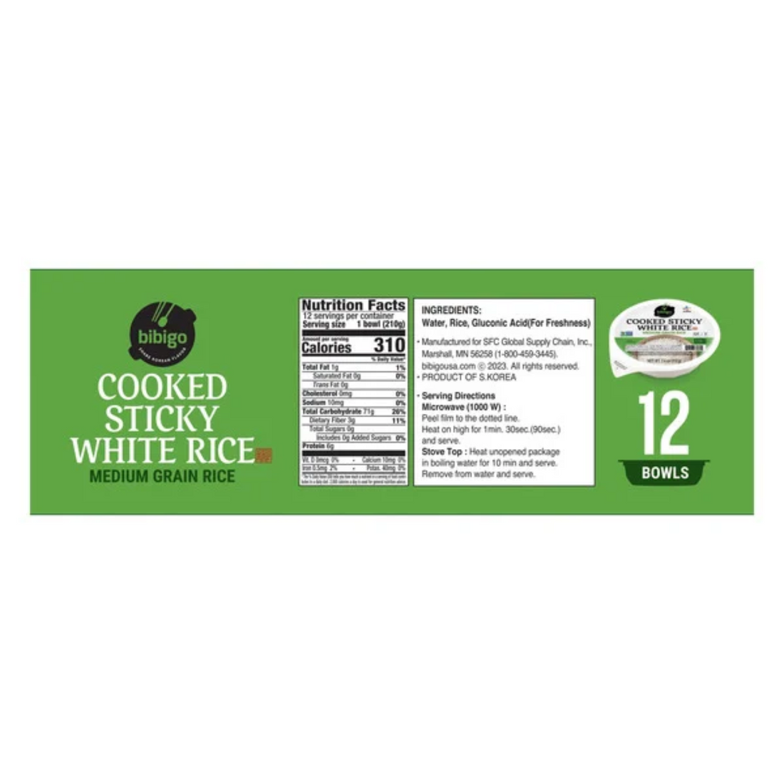 Bibigo, Cooked Sticky White Rice Bowls, Medium Grain, 7.4 oz, 12-Count