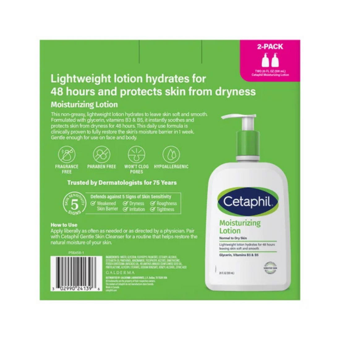 Cetaphil Moisturizing Lotion, Dry to Normal Sensitive Skin, 20 fl oz, 2-count