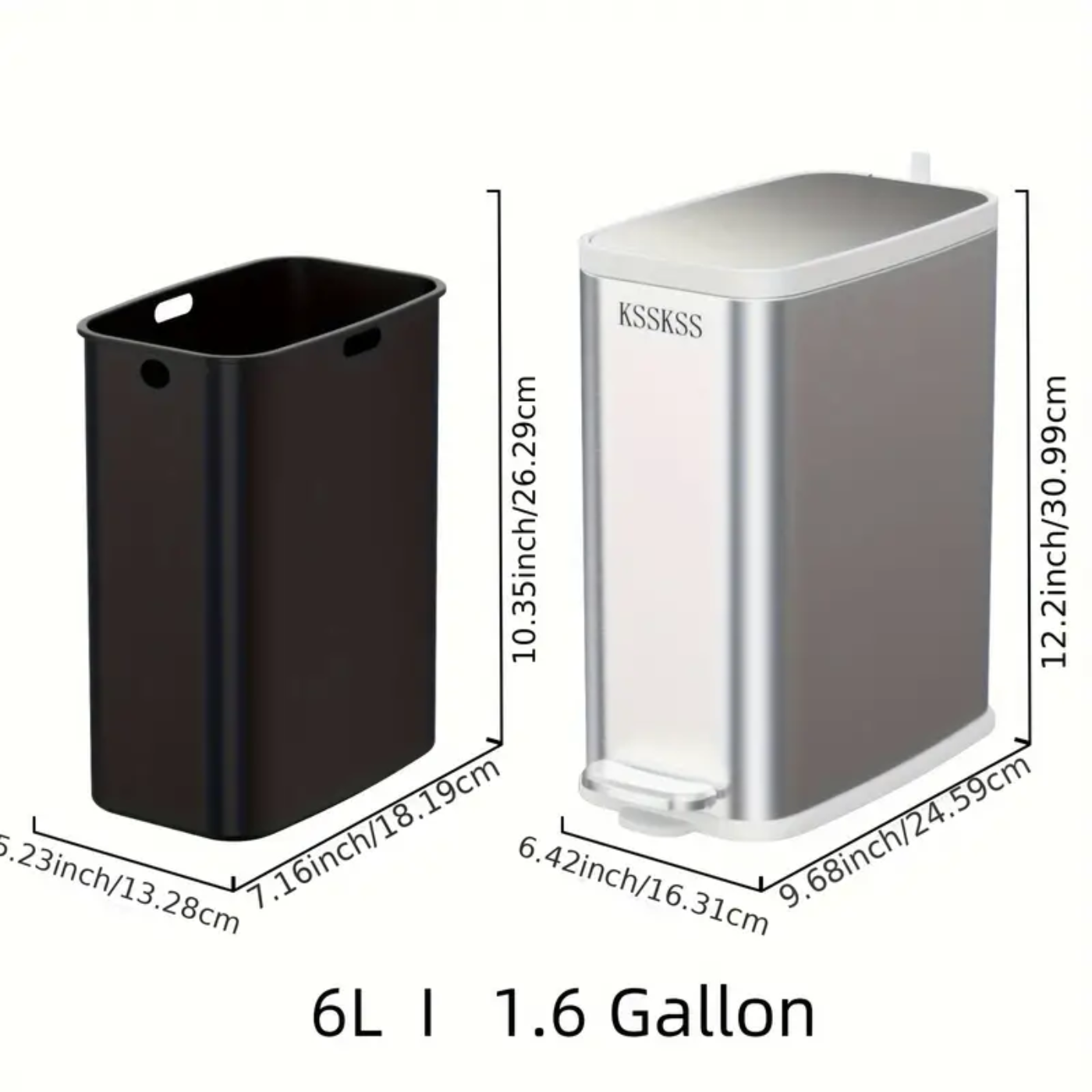 6L Stainless Steel Bathroom Trash Can with Pedal & 60 Bags - Zornits