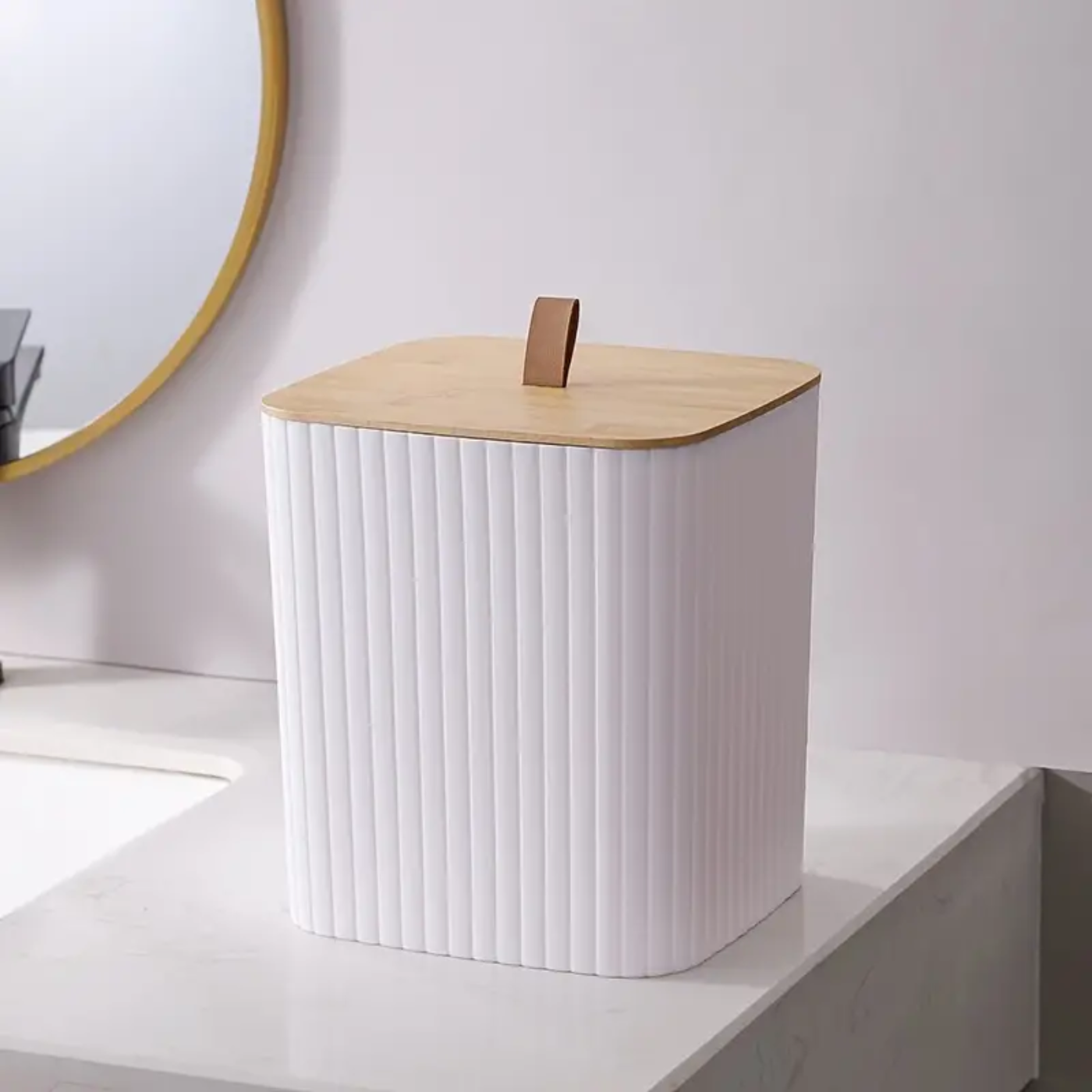 7PCS Bamboo Bathroom Set with Trash Can - Zornits