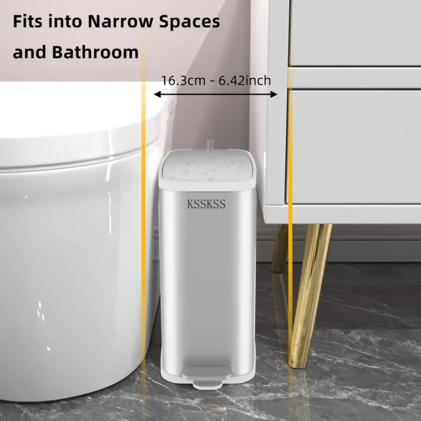 6L Stainless Steel Bathroom Trash Can with Pedal & 60 Bags - Zornits