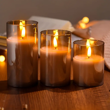 3pcs Elegant LED Gray Electronic Candle With Remote Control - Zornits