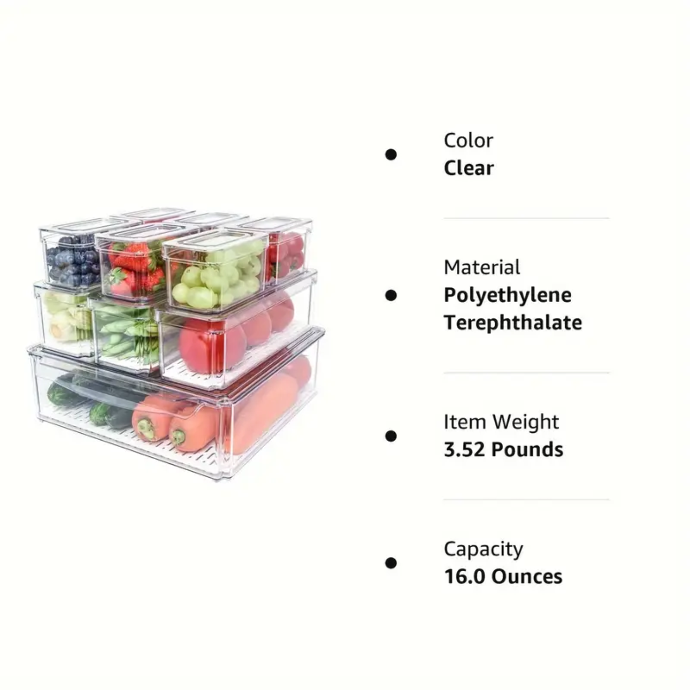 10-Pack Stackable Fridge Organizer Bins - Zornits