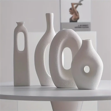4-Piece White Ceramic Boho Vase Set - Zornits