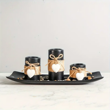 3pcs/set European Simple Wooden Love Shaped Candle Holder Set - Zornits