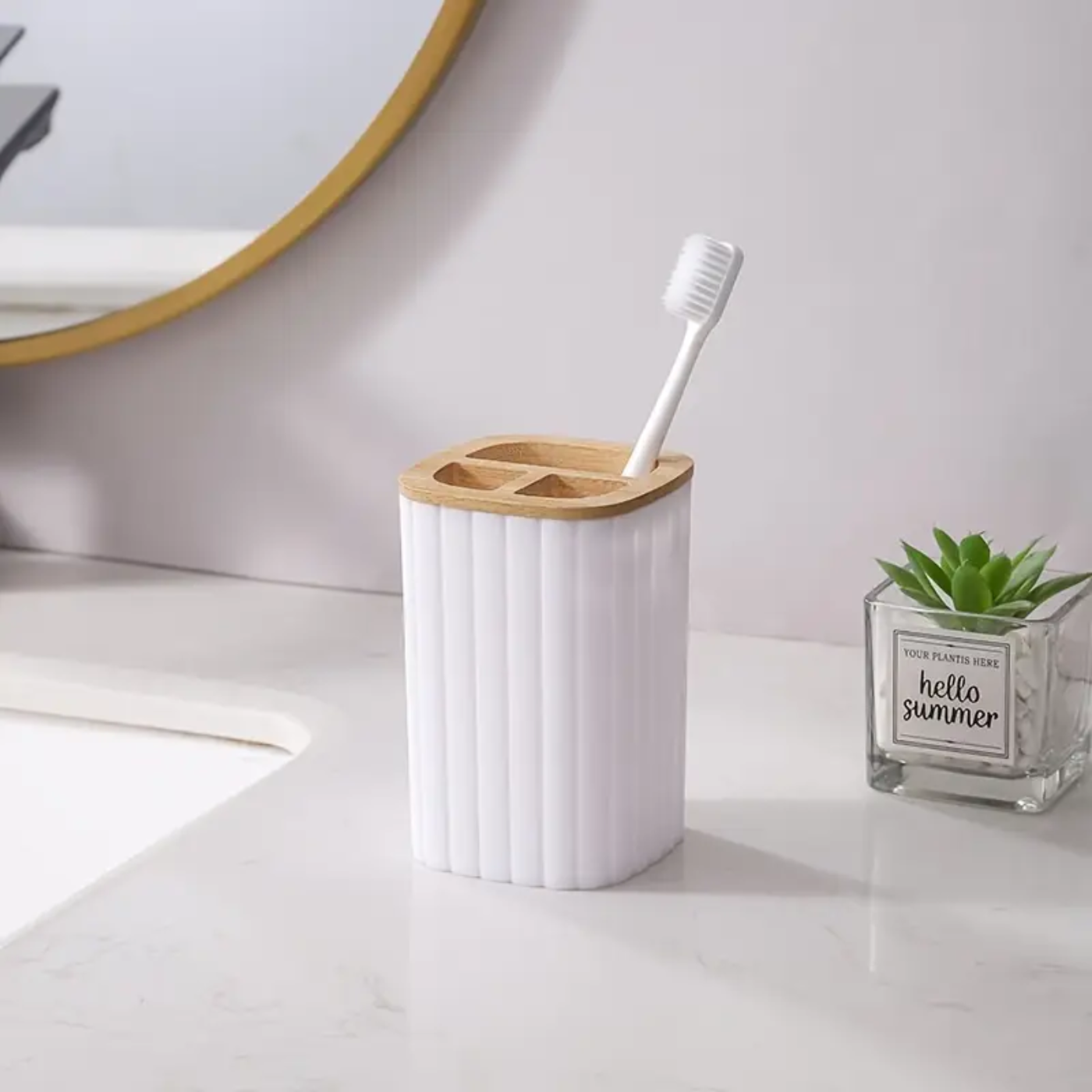 7PCS Bamboo Bathroom Set with Trash Can - Zornits