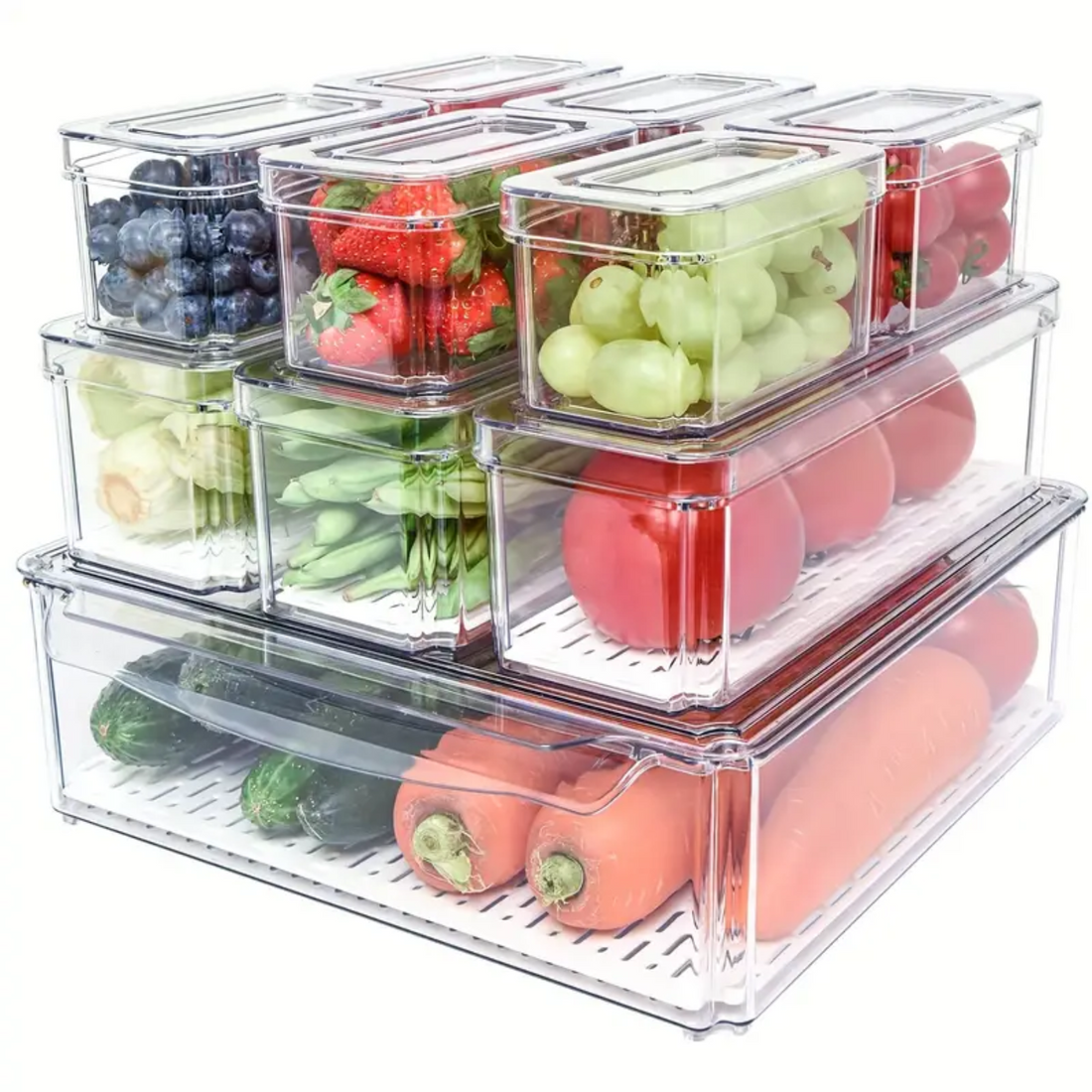 10-Pack Stackable Fridge Organizer Bins - Zornits