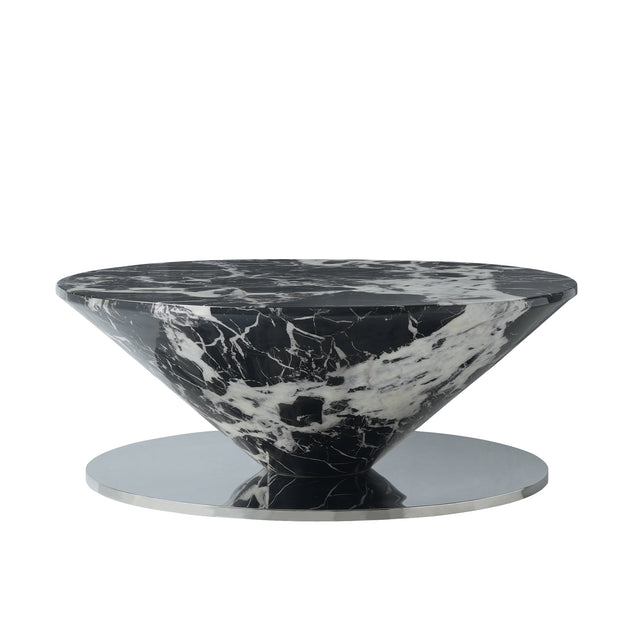 Round floating coffee table on a stainless steel base
