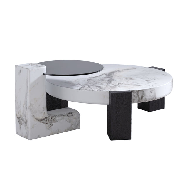 Leon round coffee table shown with the matching Leon end table