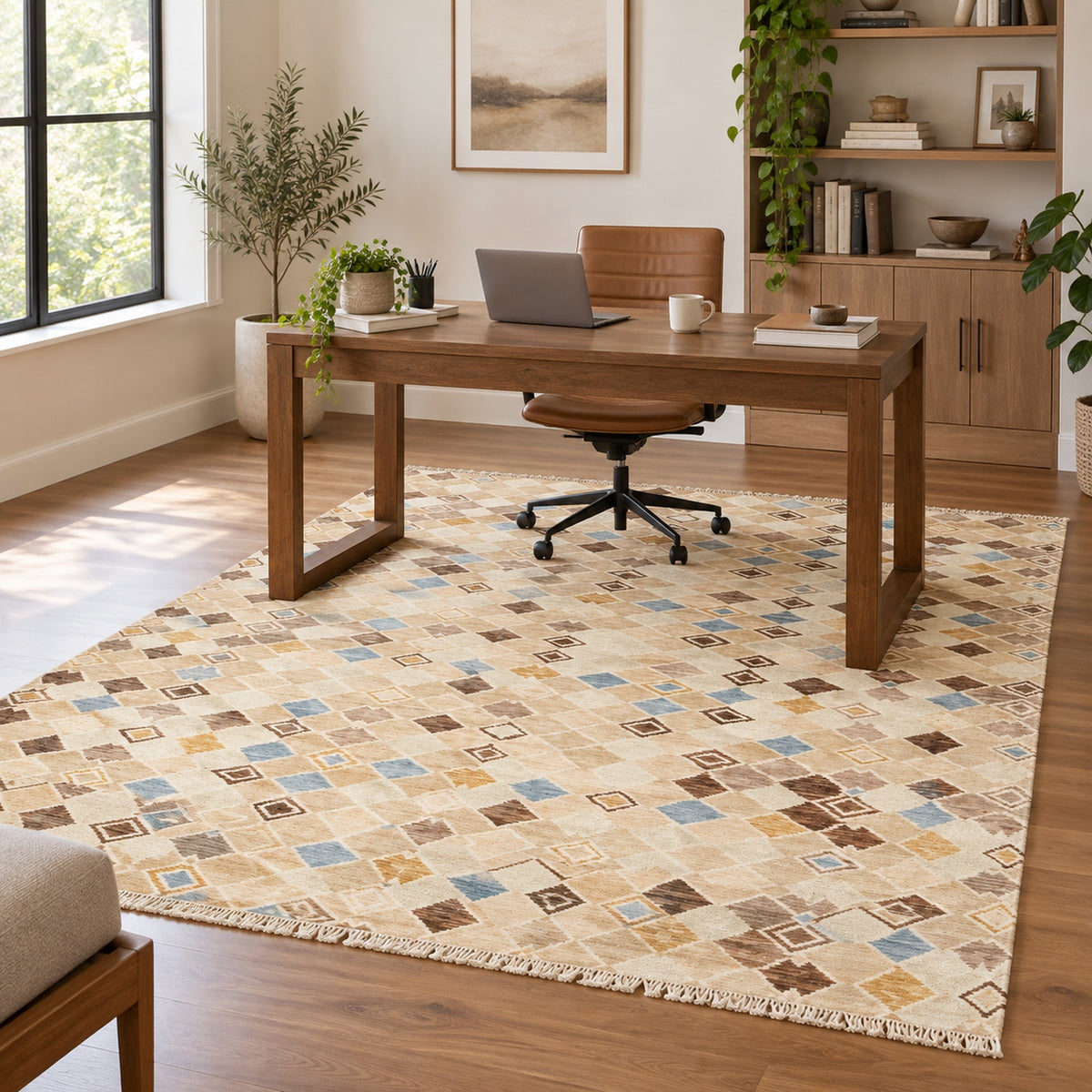 100% Handspun Miamana Wool Rug in a home office