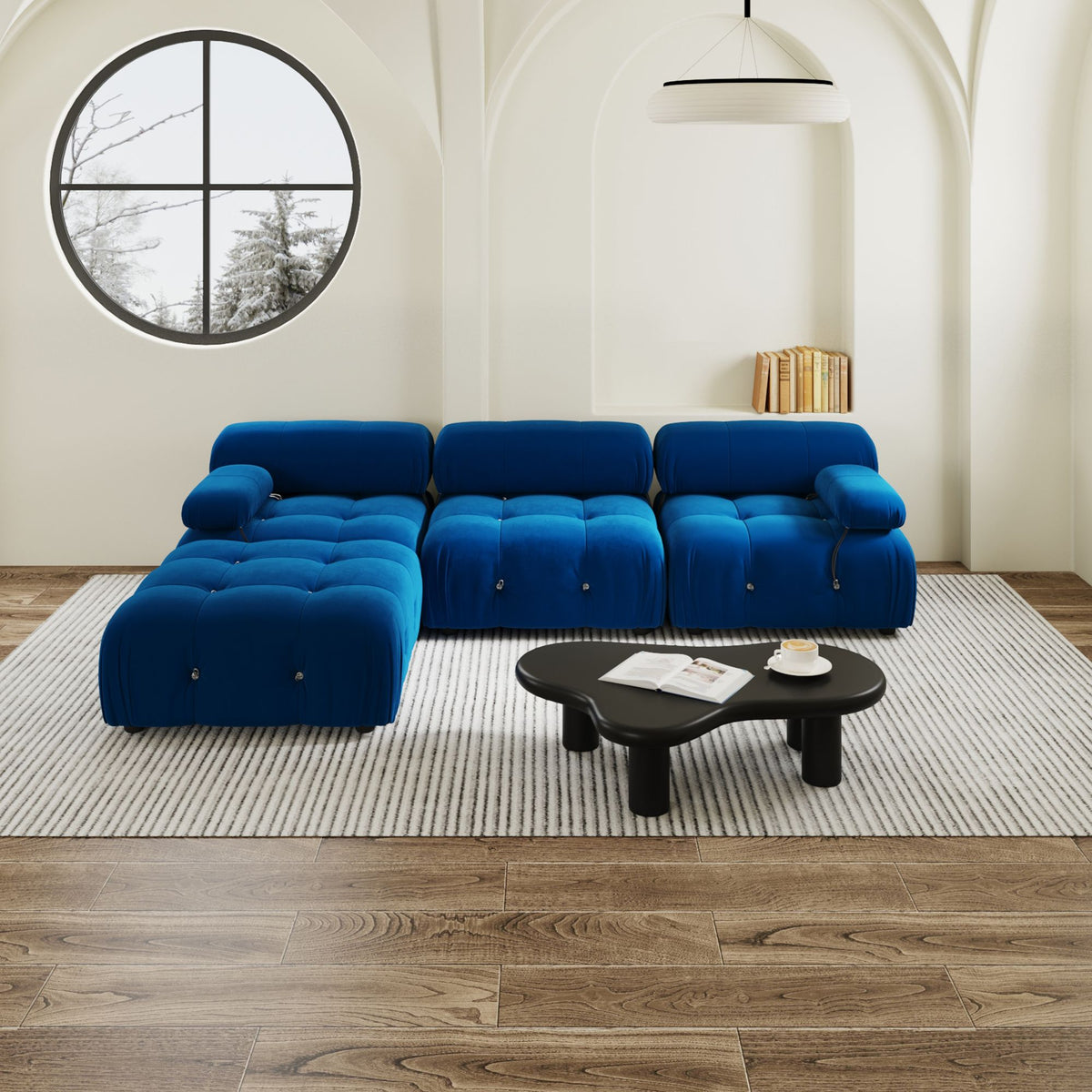 Urban Classic Modular Sofa, Comfort Modular 104-Inch Velvet L-Shaped Sectionals 4-Seaters, Dark Blue