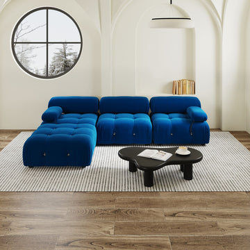 Urban Classic Modular Sofa, Comfort Modular 104-Inch Velvet L-Shaped Sectionals 4-Seaters, Dark Blue