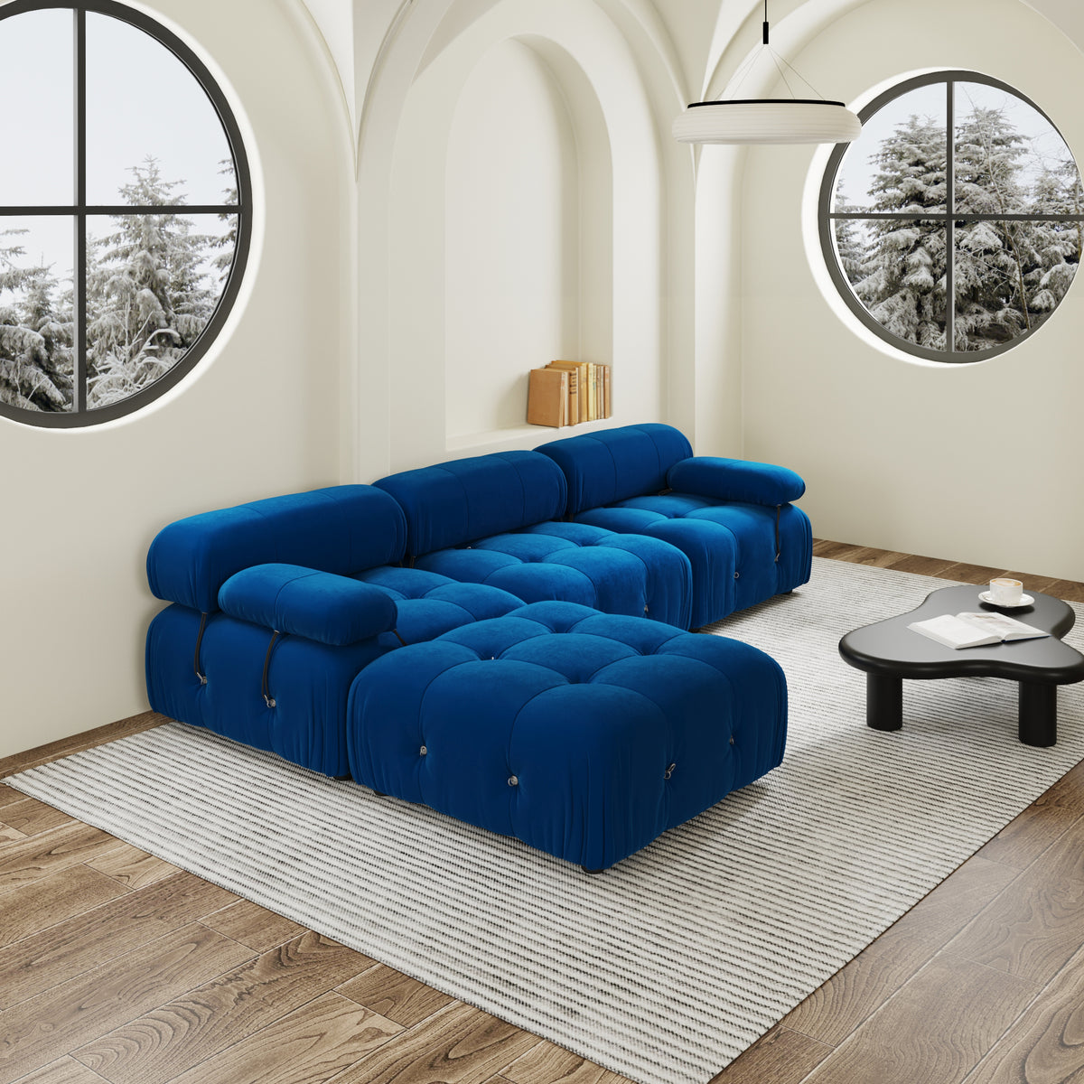 Urban Classic Modular Sofa, Comfort Modular 104-Inch Velvet L-Shaped Sectionals 4-Seaters