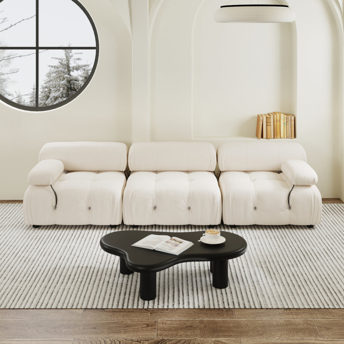 Urban Classic Modular Sofa, Modular Cozy 104-Inch Velvet Sleepers 3-Seaters, Beige