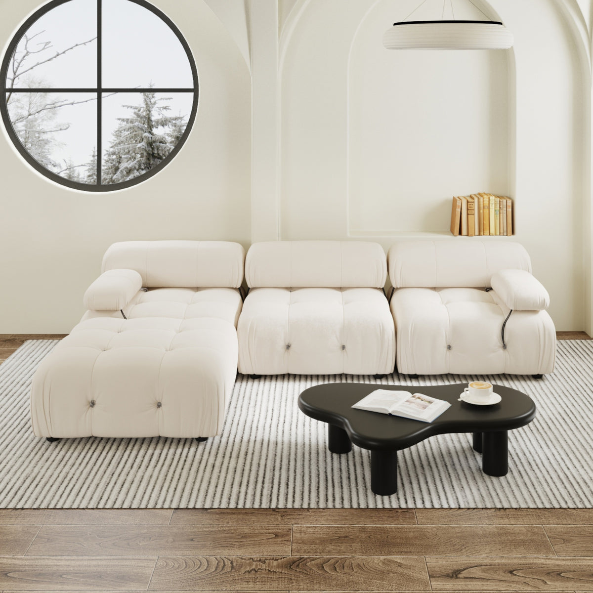 Urban Classic Modular Sofa, Comfort Modular 104-Inch Velvet L-Shaped Sectionals 4-Seaters, Beige