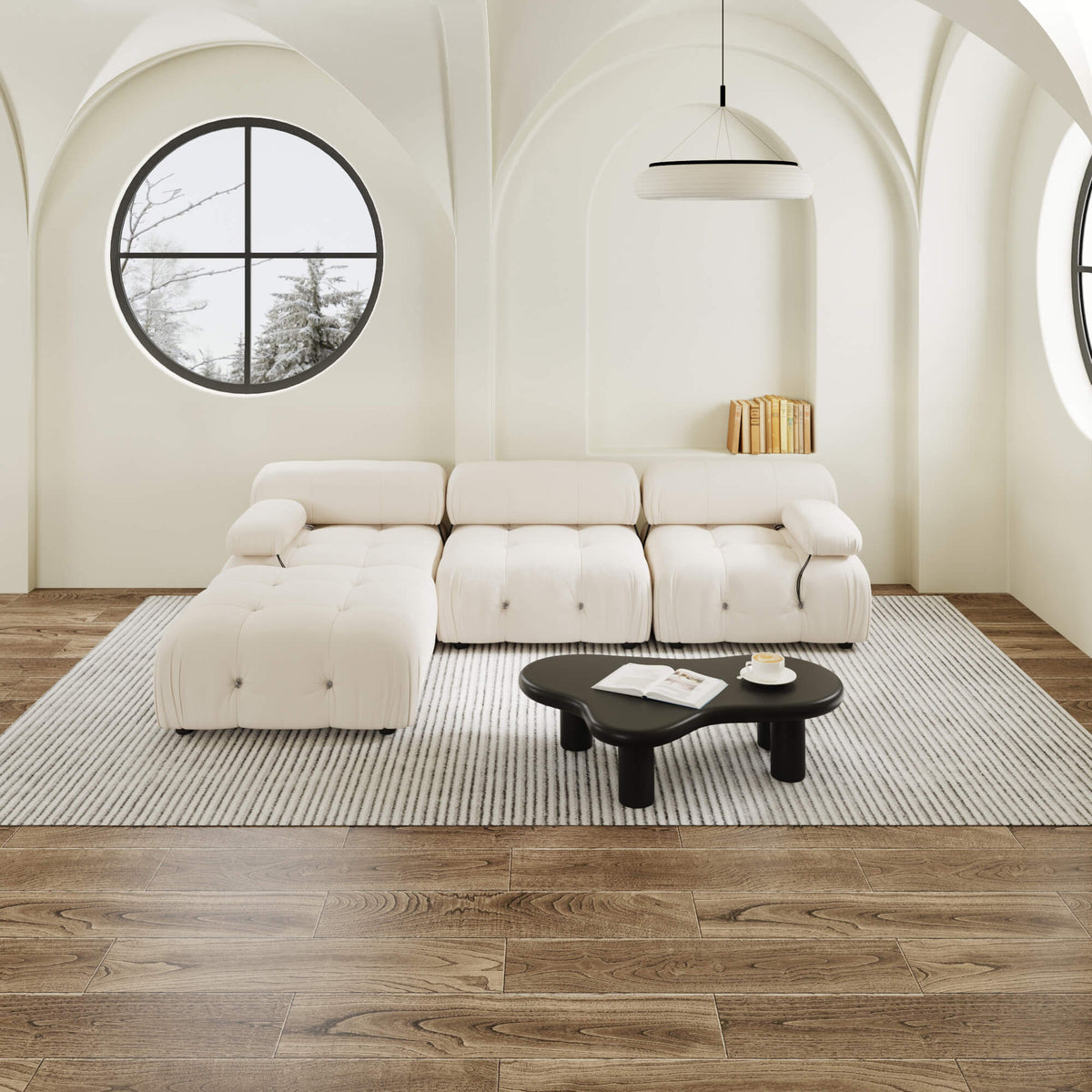 Urban Classic Modular Sofa, Comfort Modular 104-Inch Velvet L-Shaped Sectionals 4-Seaters, Beige