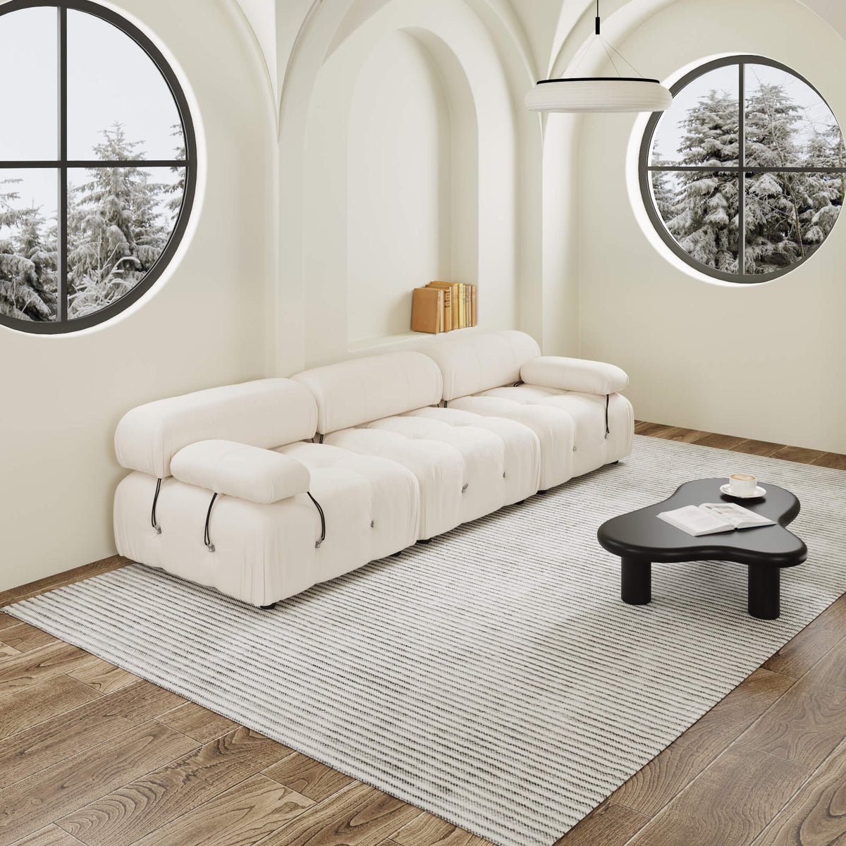 Urban Classic Modular Sofa, Modular Cozy 104-Inch Velvet Sleepers 3-Seaters, Beige