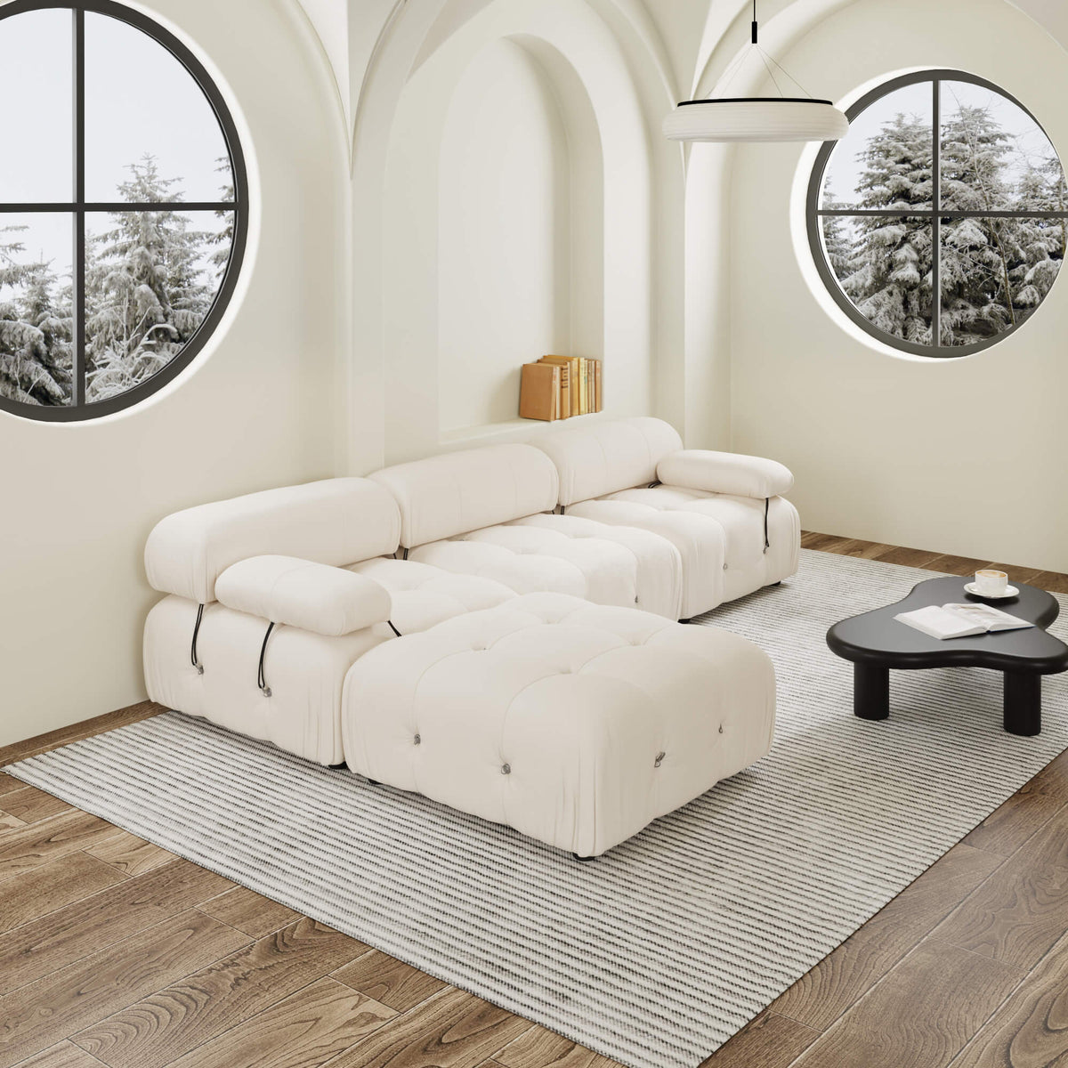 Urban Classic Modular Sofa, Comfort Modular 104-Inch Velvet L-Shaped Sectionals 4-Seaters, Beige