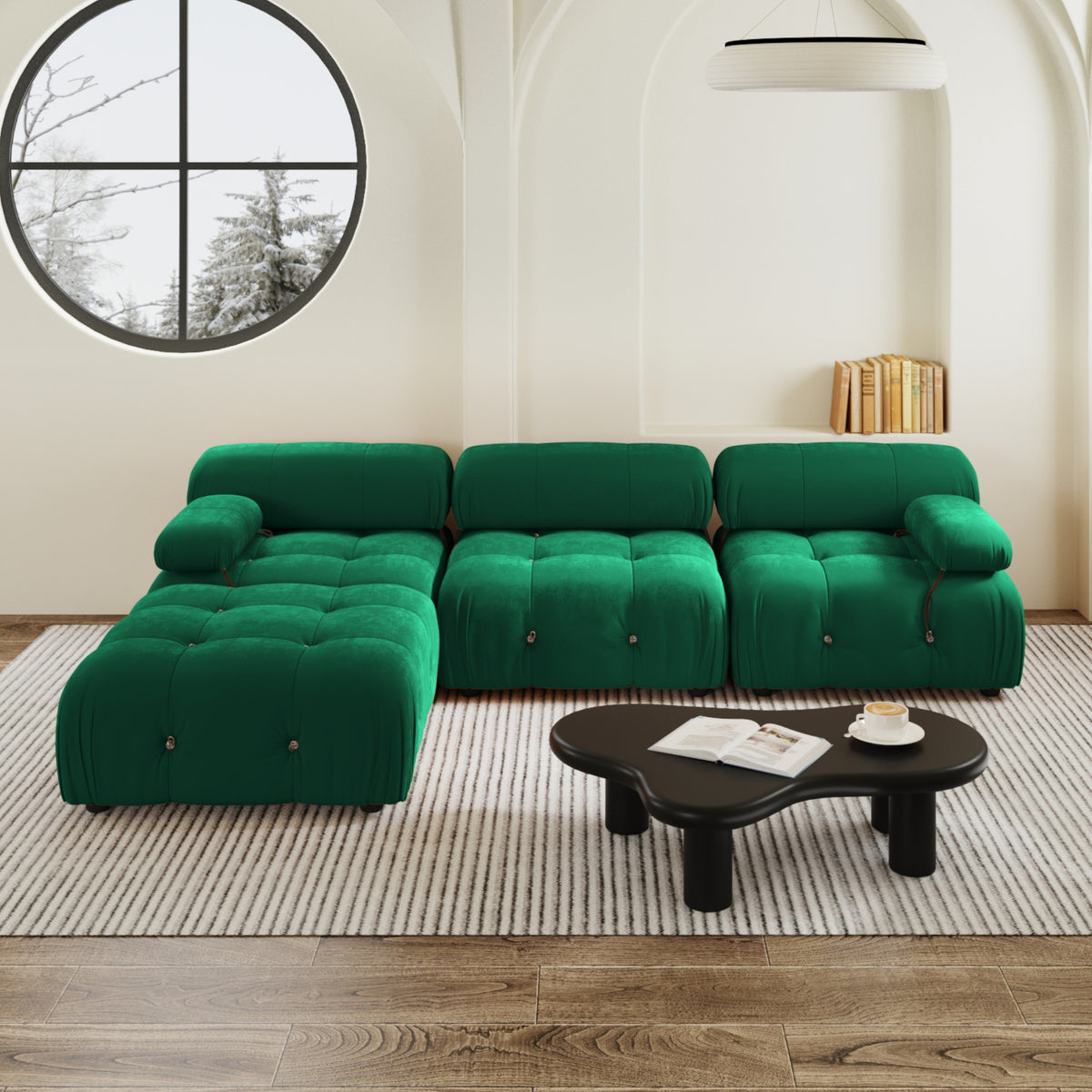 Urban Classic Modular Sofa, Comfort Modular 104-Inch Velvet L-Shaped Sectionals 4-Seaters, Green