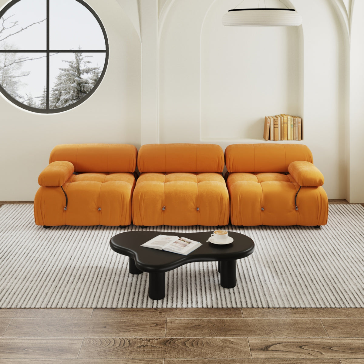 Urban Classic Modular Sofa, Modular Cozy 104-Inch Velvet Sleepers 3-Seaters, Orange