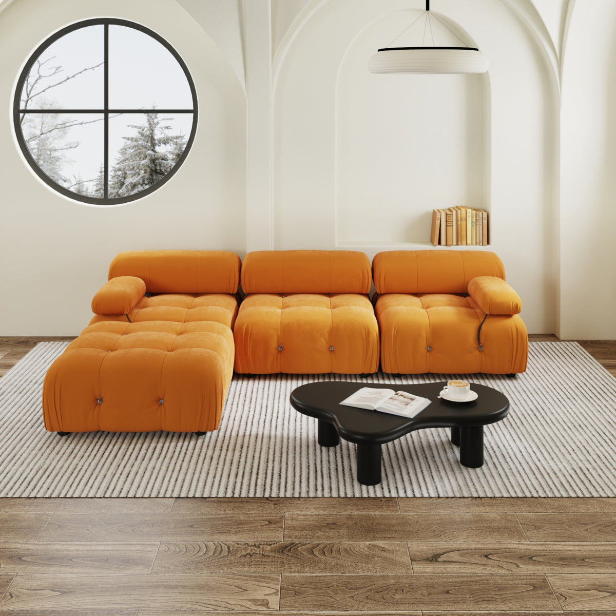 Urban Classic Modular Sofa, Comfort Modular 104-Inch Velvet L-Shaped Sectionals 4-Seaters, Orange