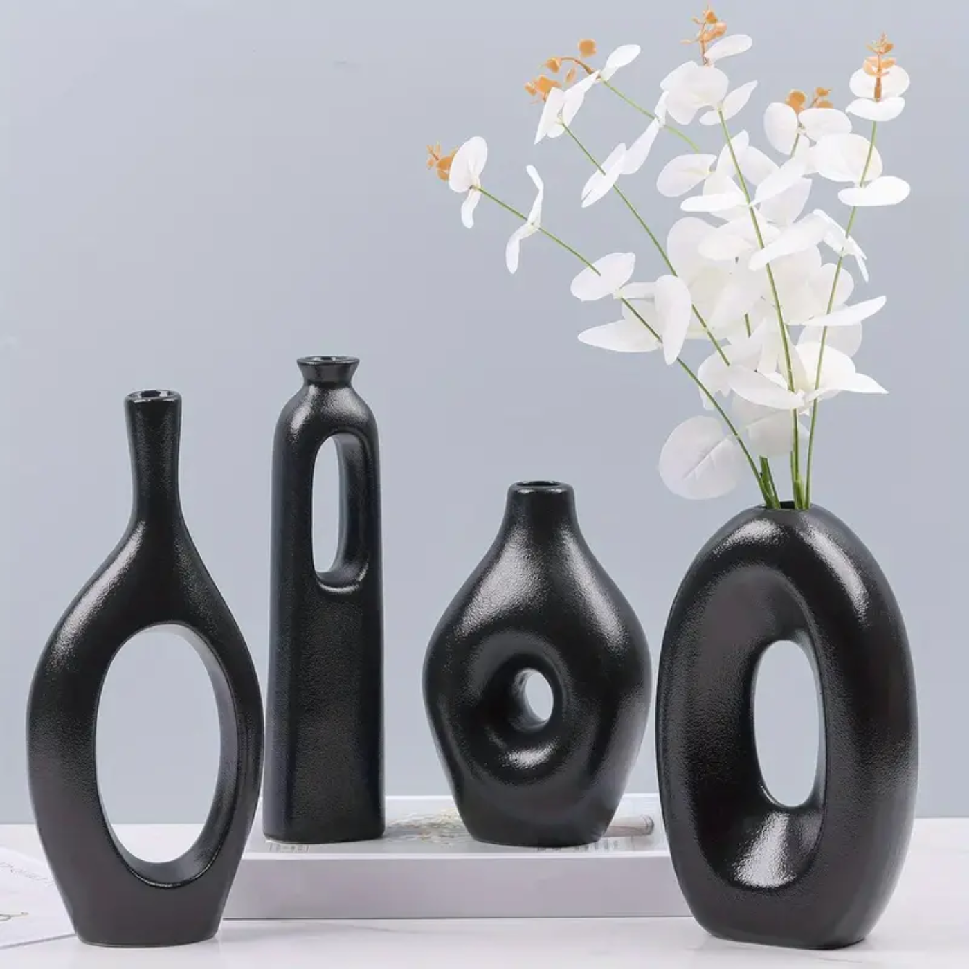 4-Piece White Ceramic Boho Vase Set - Zornits