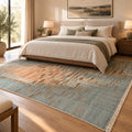 Mystique Grafton Grey Orange Oversized Area Rug For your Home in a bedroom