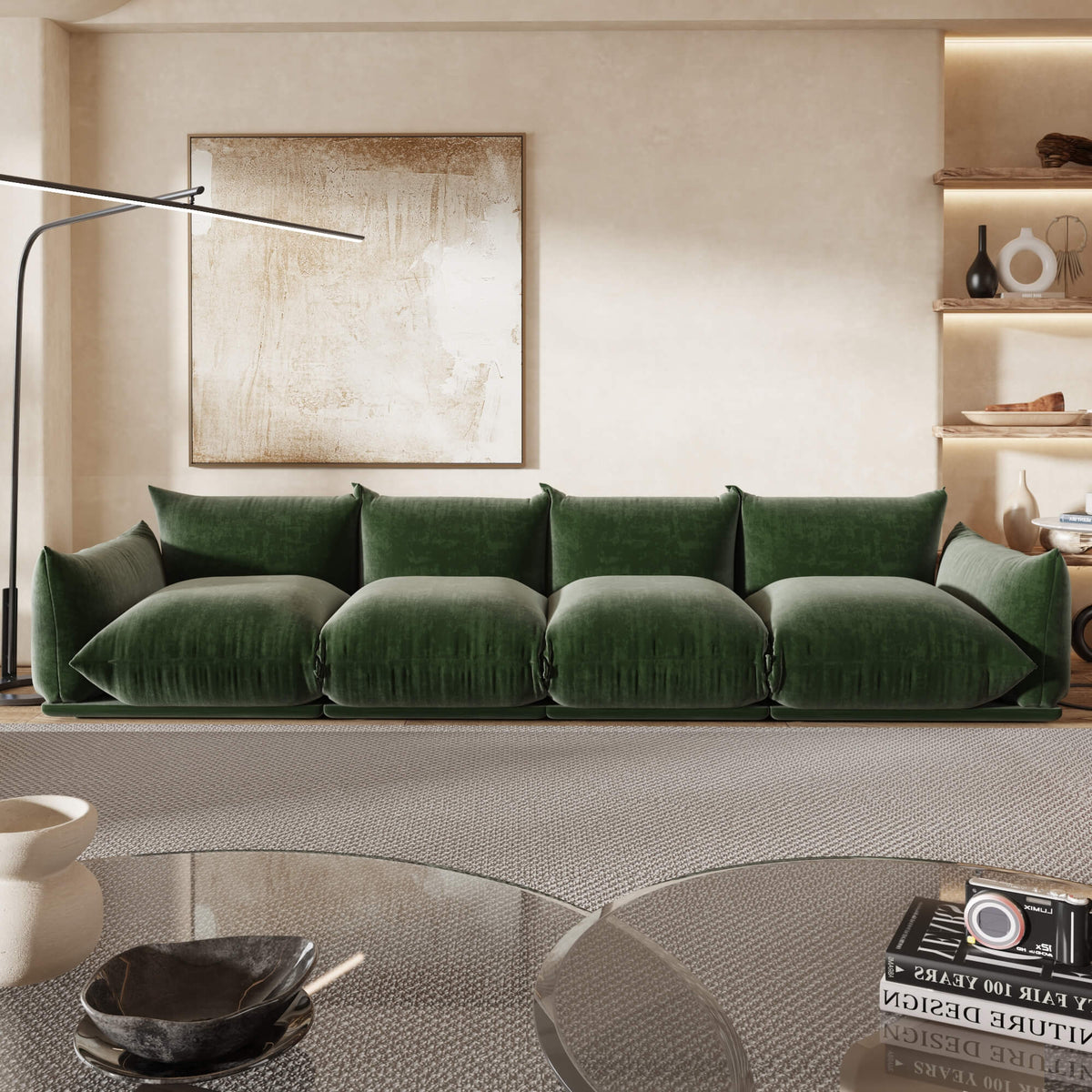 Urban Sectional Sofa, Comfortable Spacious 130-Inch Chenille Sleepers 4-Seaters, Green