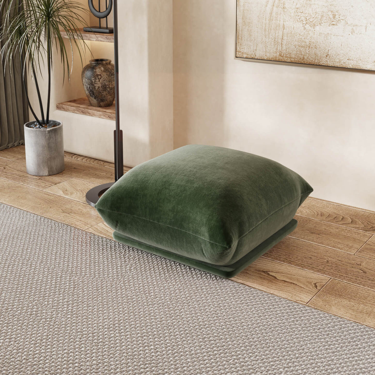 Urban Sectional Sofa, Plush Comfort 27-Inch Chenille Ottomans 1-Seaters, Green