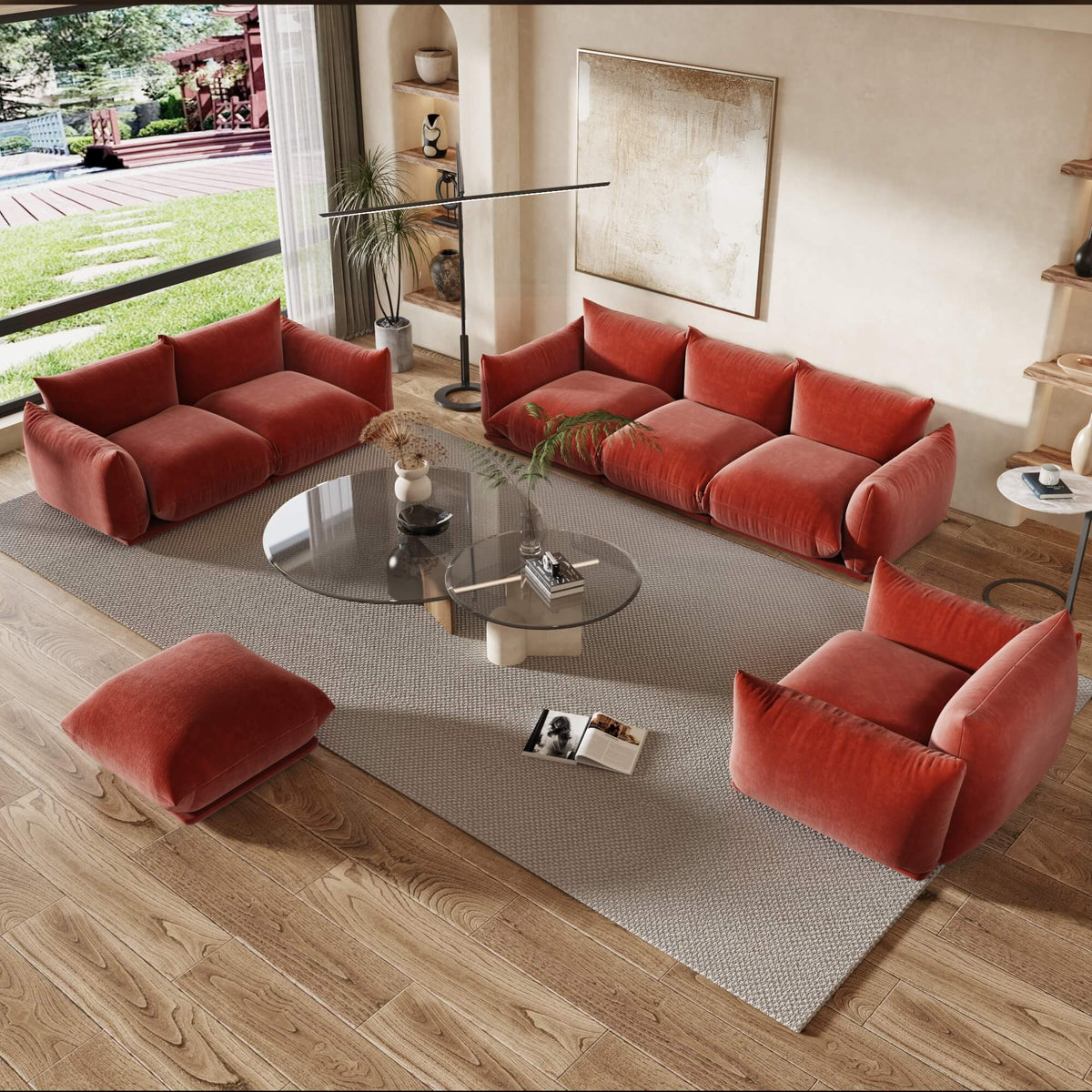 Urban Sectional Sofa, Plush Comfort 27-Inch Chenille Ottomans 1-Seaters
