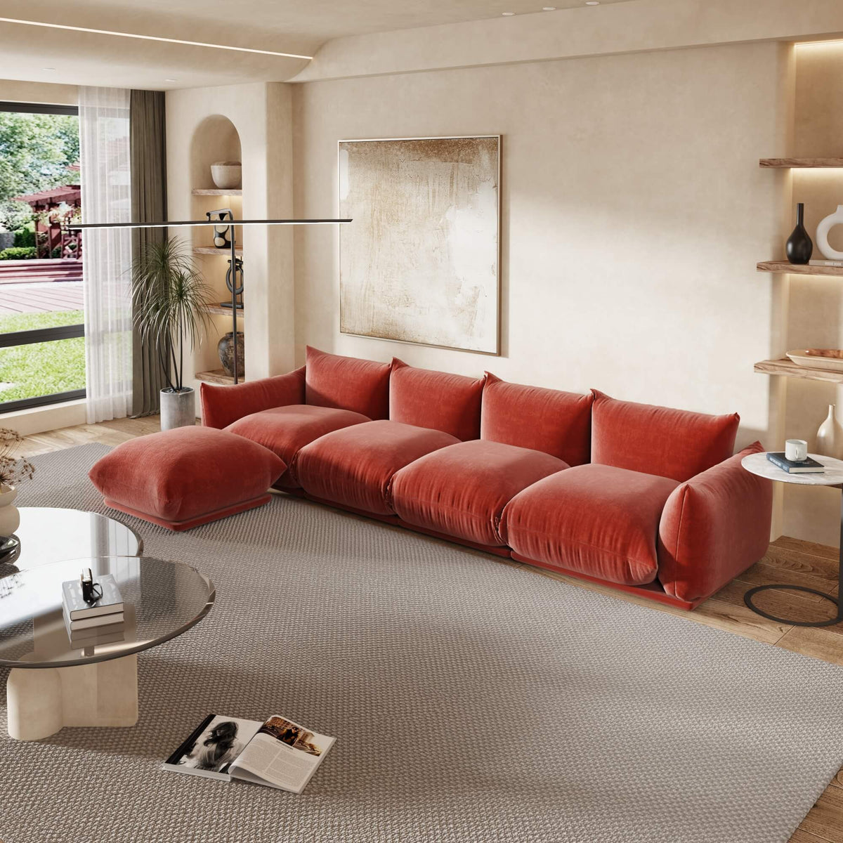 Urban Sectional Sofa, Comfortable Spacious 130-Inch Chenille Sleepers 4-Seaters