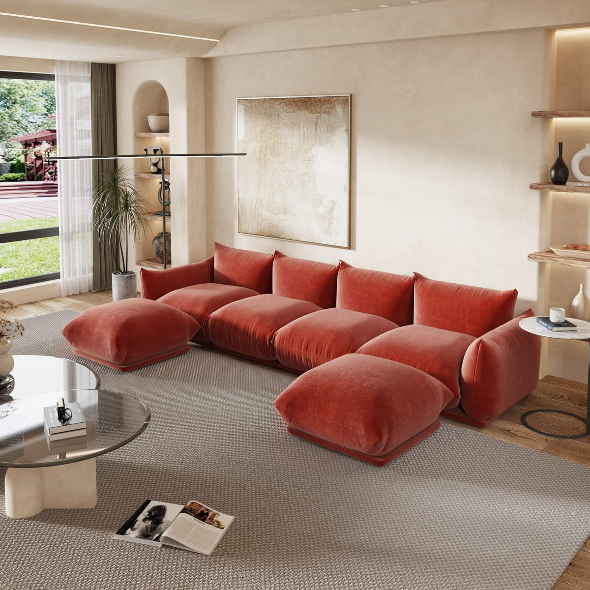 Urban Sectional Sofa, Comfortable Spacious 130-Inch Chenille Sleepers 4-Seaters