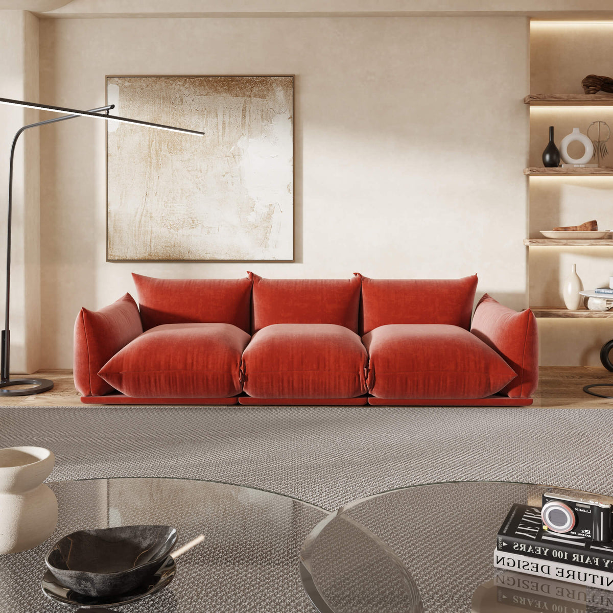Urban Sectional Sofa, Plush Durability 104-Inch Chenille L-Shaped Sectionals 3-Seaters, Orange