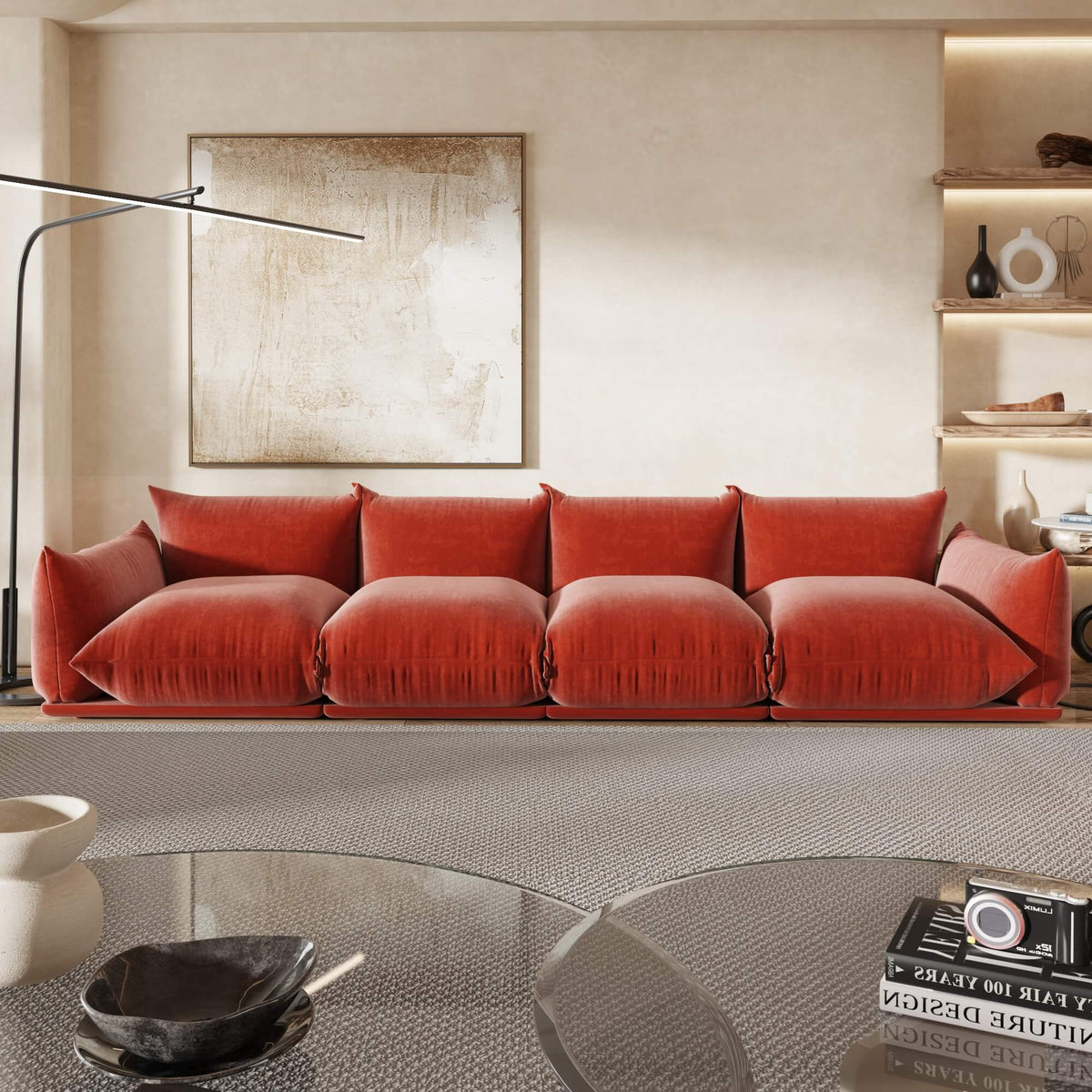 Urban Sectional Sofa, Comfortable Spacious 130-Inch Chenille Sleepers 4-Seaters, Orange