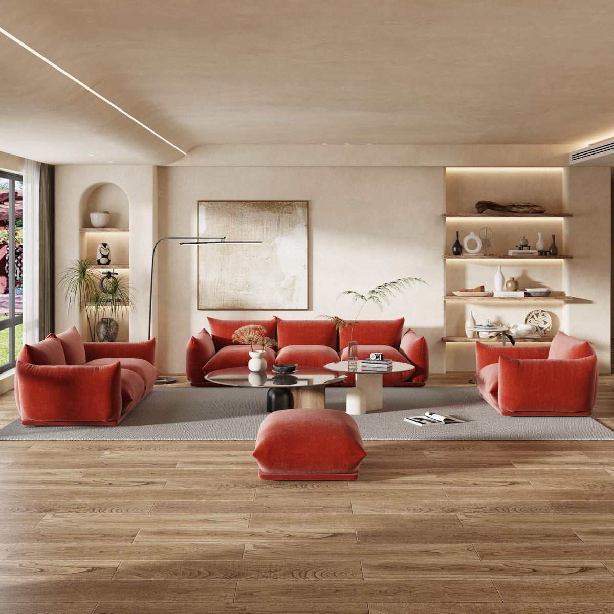 Urban Sectional Sofa, Plush Comfort 27-Inch Chenille Ottomans 1-Seaters