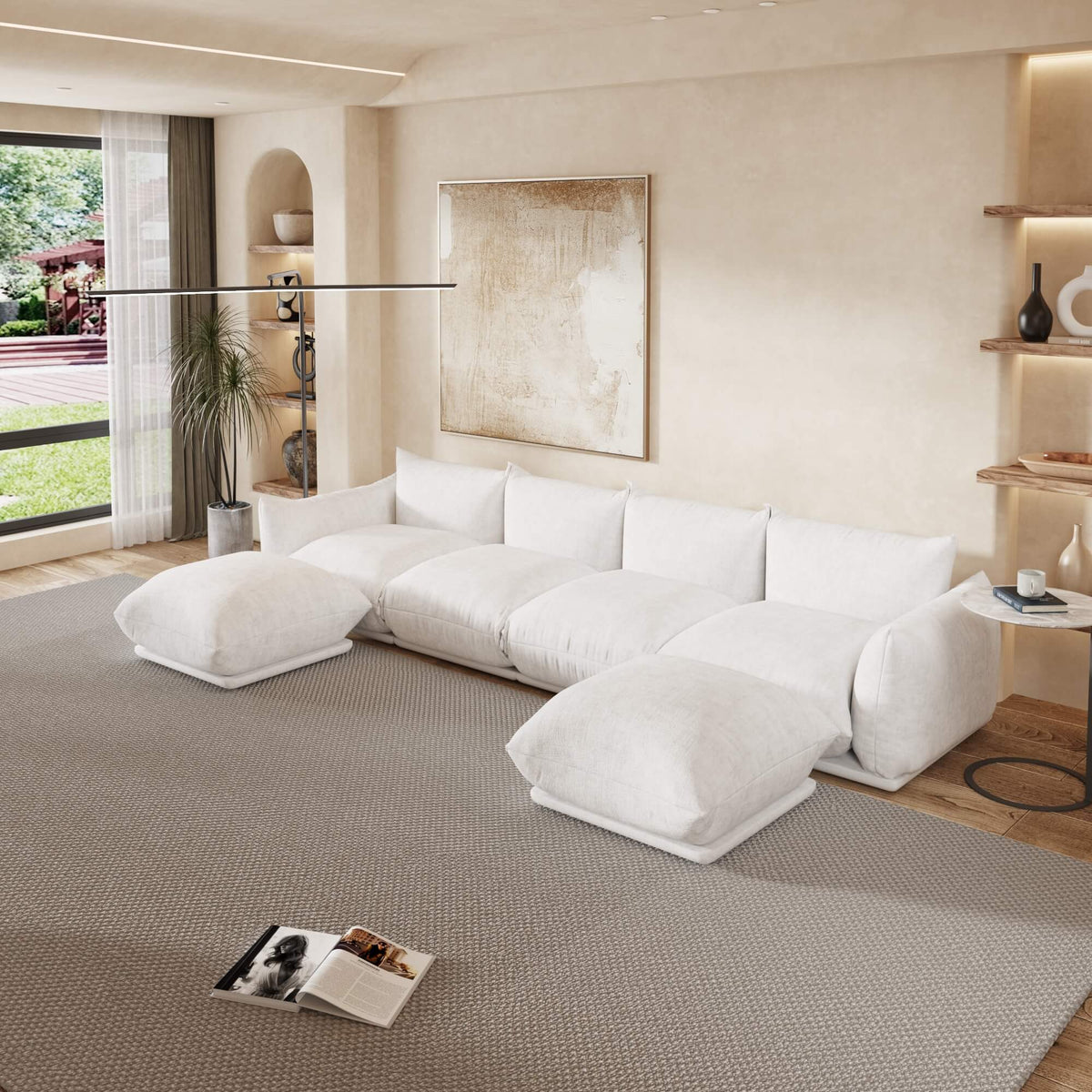 Urban Sectional Sofa, Plush Comfort 27-Inch Chenille Ottomans 1-Seaters